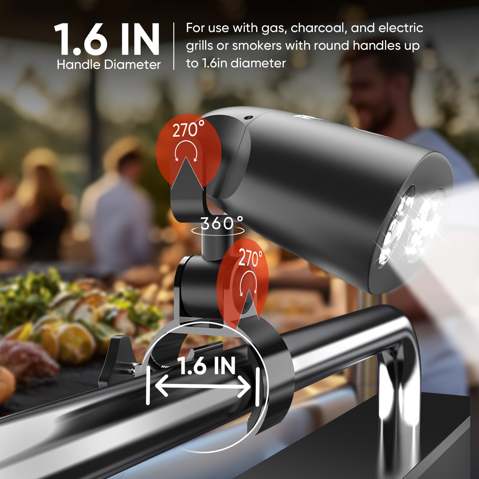 Profile view of RVZHI Grill Light showing flexible rotation