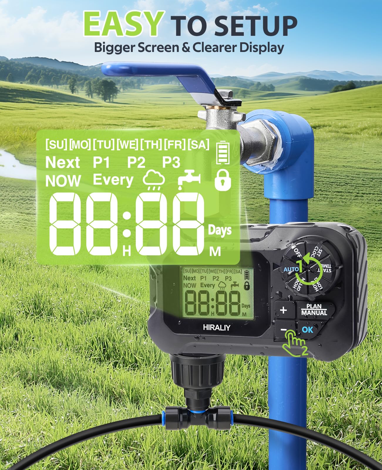 Programmable water timer included in the HIRALIY irrigation kit