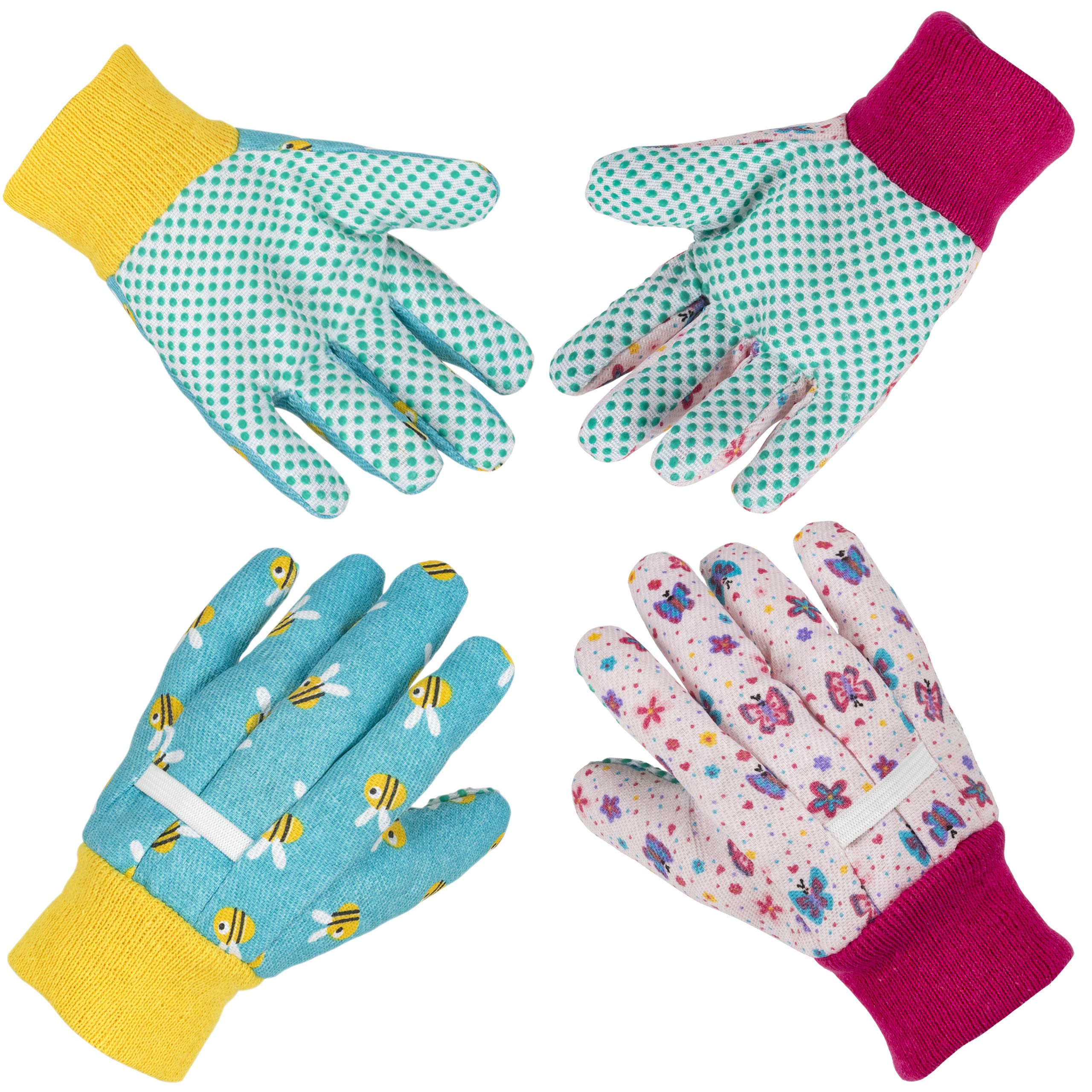 PROMEDIX P Kids Garden Gloves front view in blue and pink