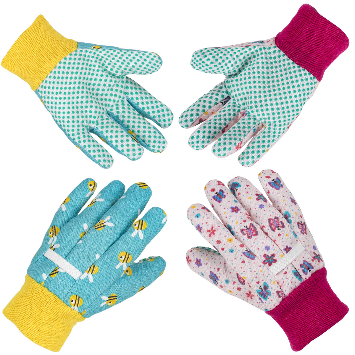 PROMEDIX P Kids Garden Gloves front view in blue and pink