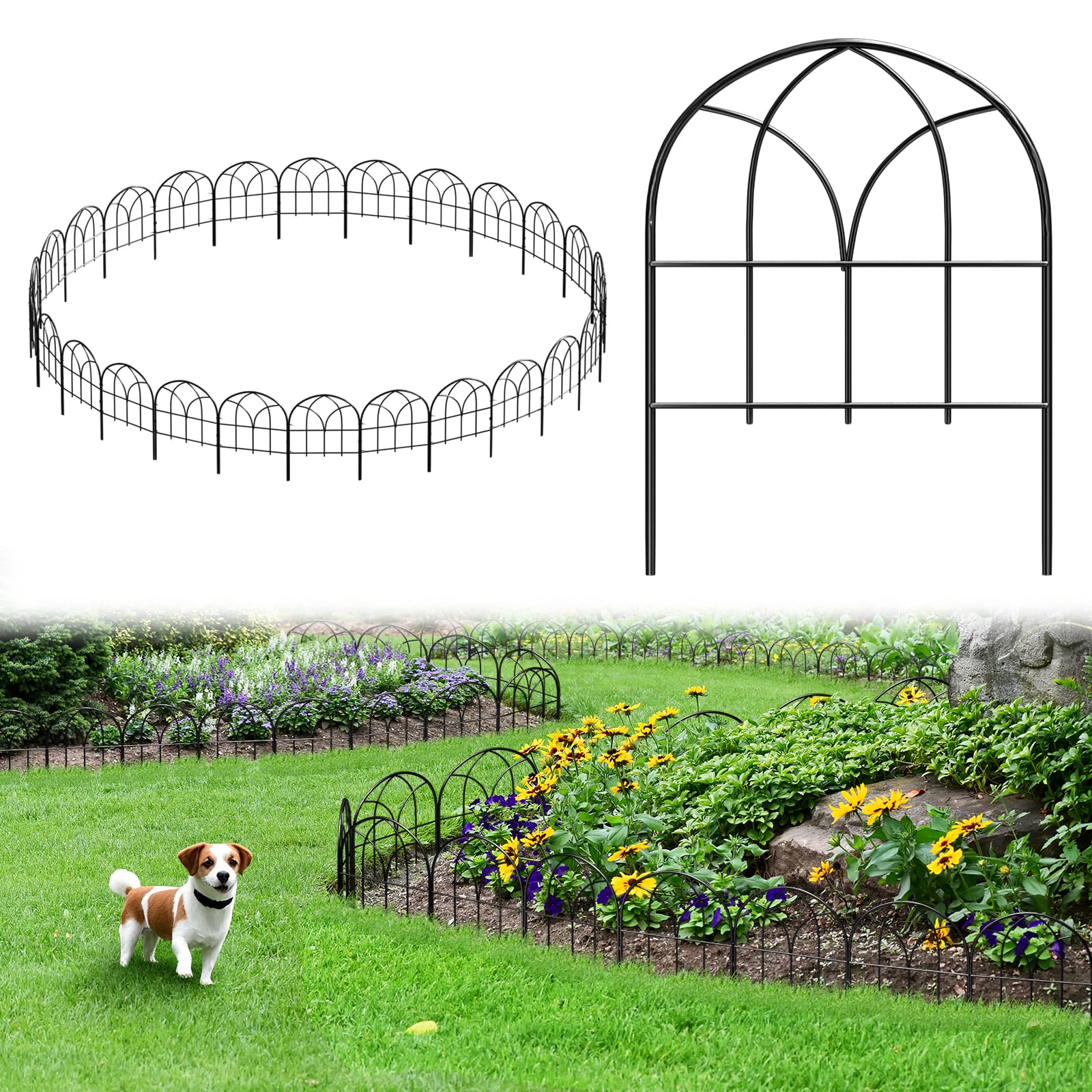 promitop Decorative Garden Fence, 27.3 ft, 26 panels, black colour, front view