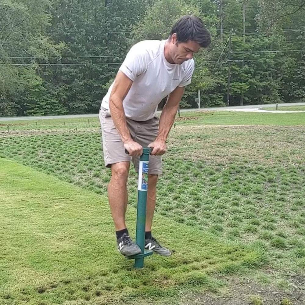ProPlugger 5-IN-1 Lawn Tool showing soil storage feature
