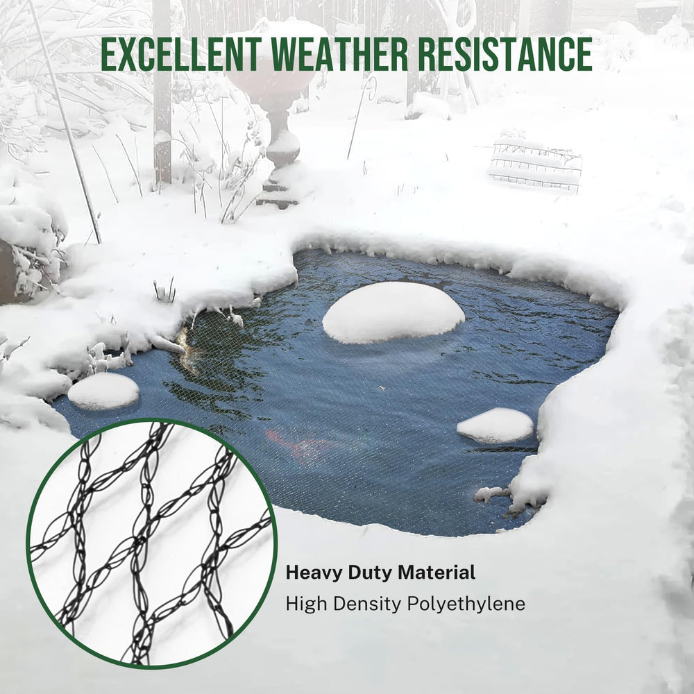 Protective netting preventing predators from accessing pond