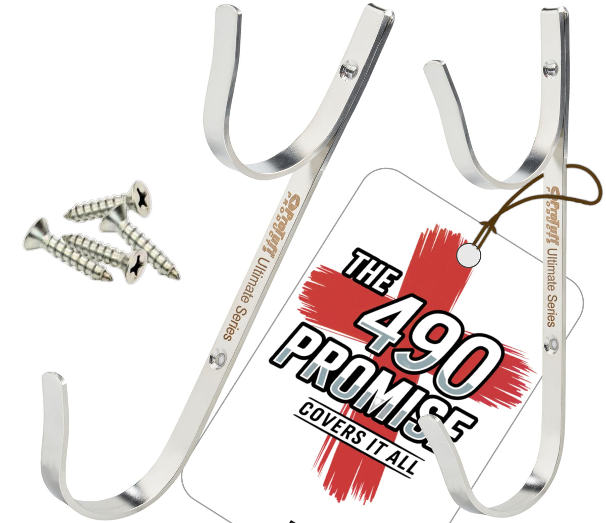 ProTuff Pool Pole Hanger front view, silver stainless steel