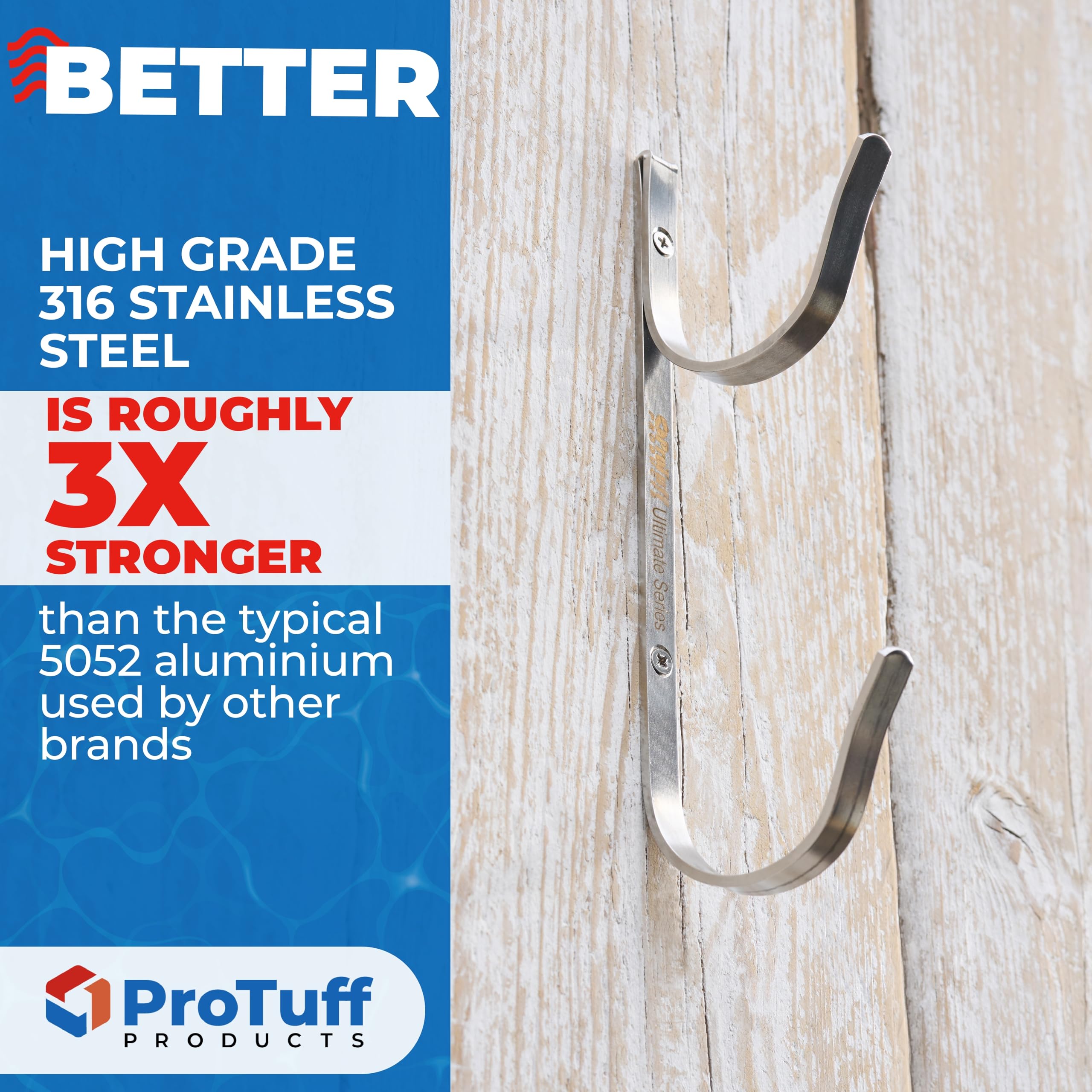 ProTuff Pool Pole Hanger holding a pool pole and skimmer