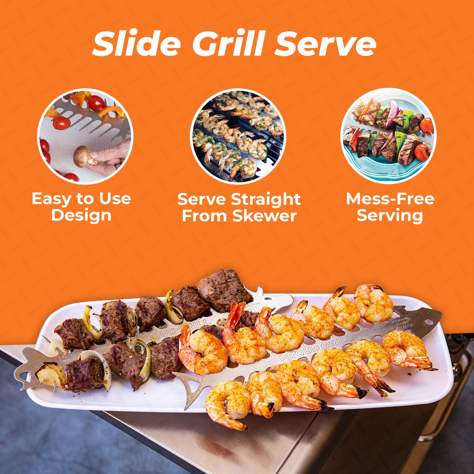 Proud Grill BBQ Skewers on the grill with vegetables