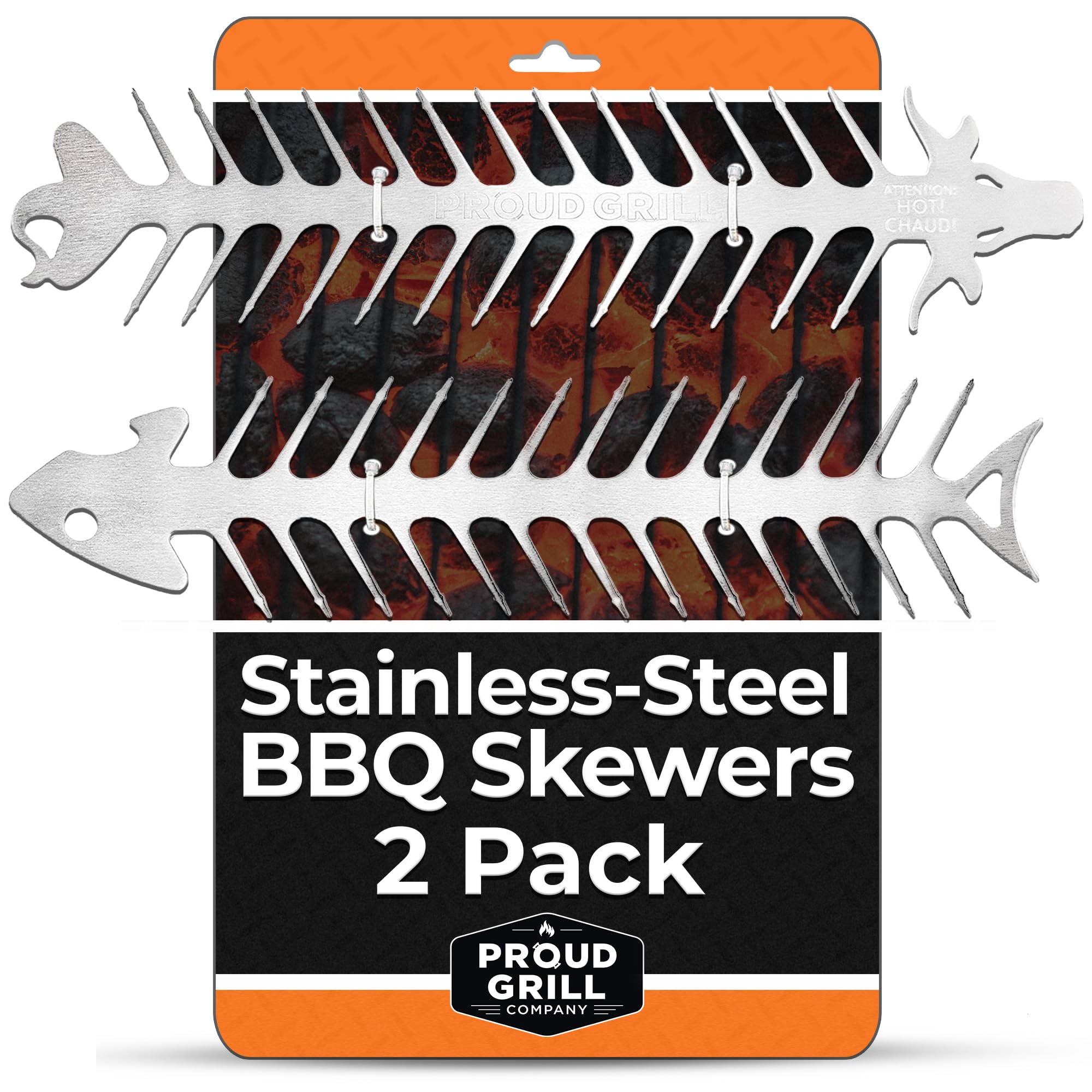 Proud Grill BBQ Skewers Set of 2, 12-inch stainless steel front view