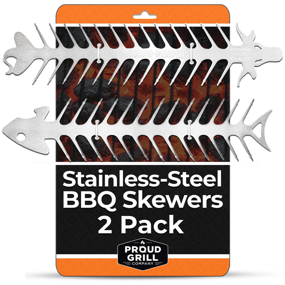Proud Grill BBQ Skewers Set of 2, 12-inch stainless steel front view