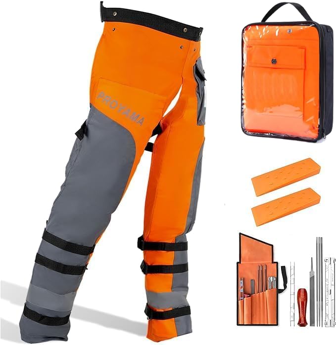 PROYAMA Chainsaw Chaps front view in orange