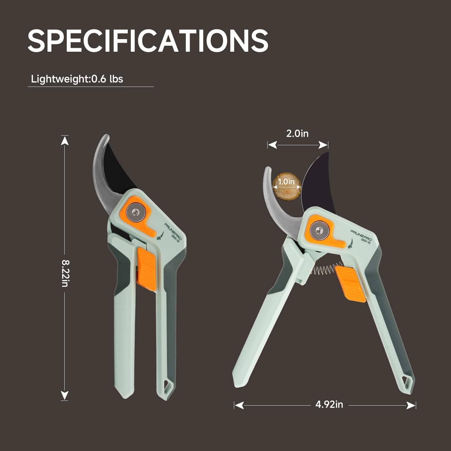 PrunePro pruning shear with a focus on locking mechanism