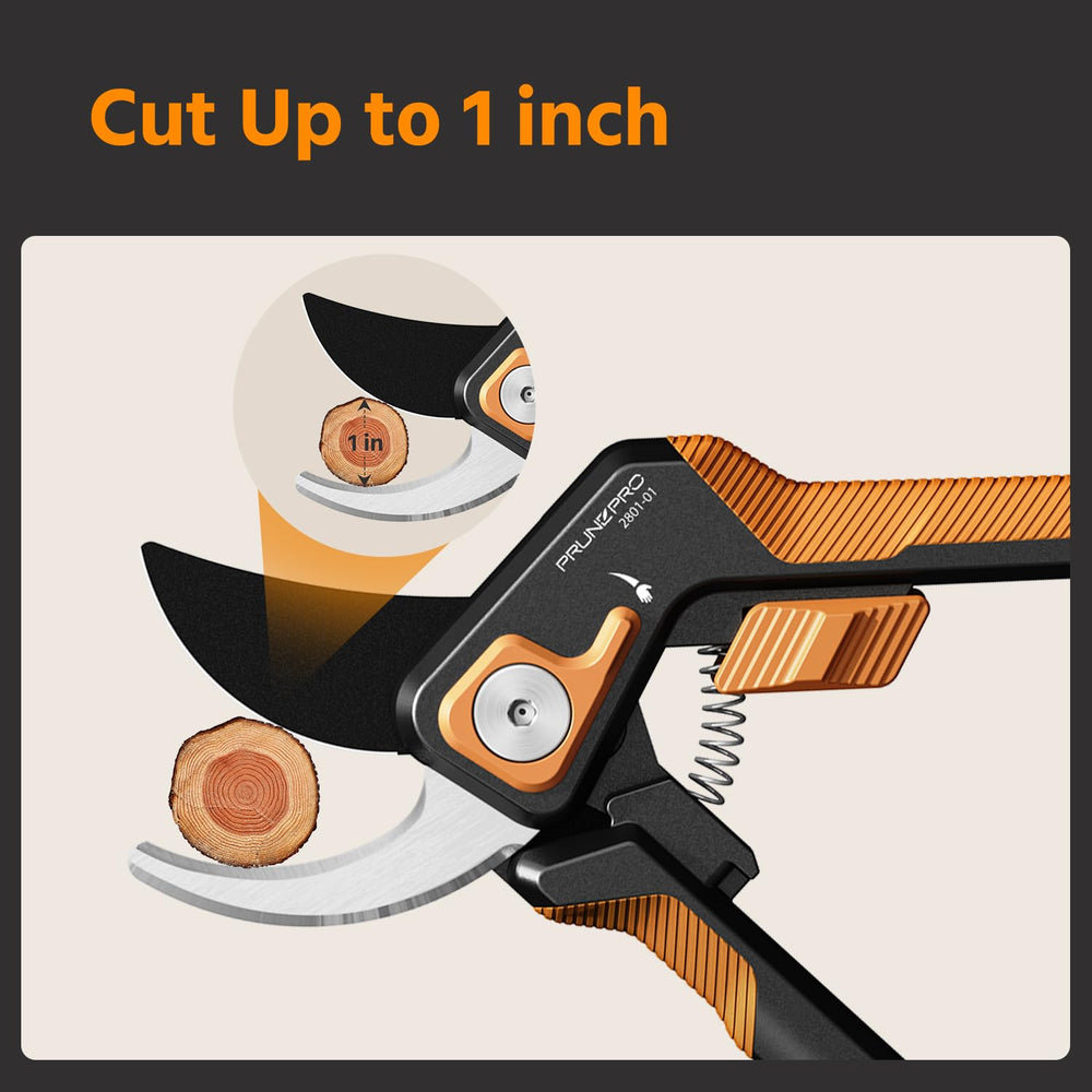 PrunePro pruning shears in garden setting with flowers