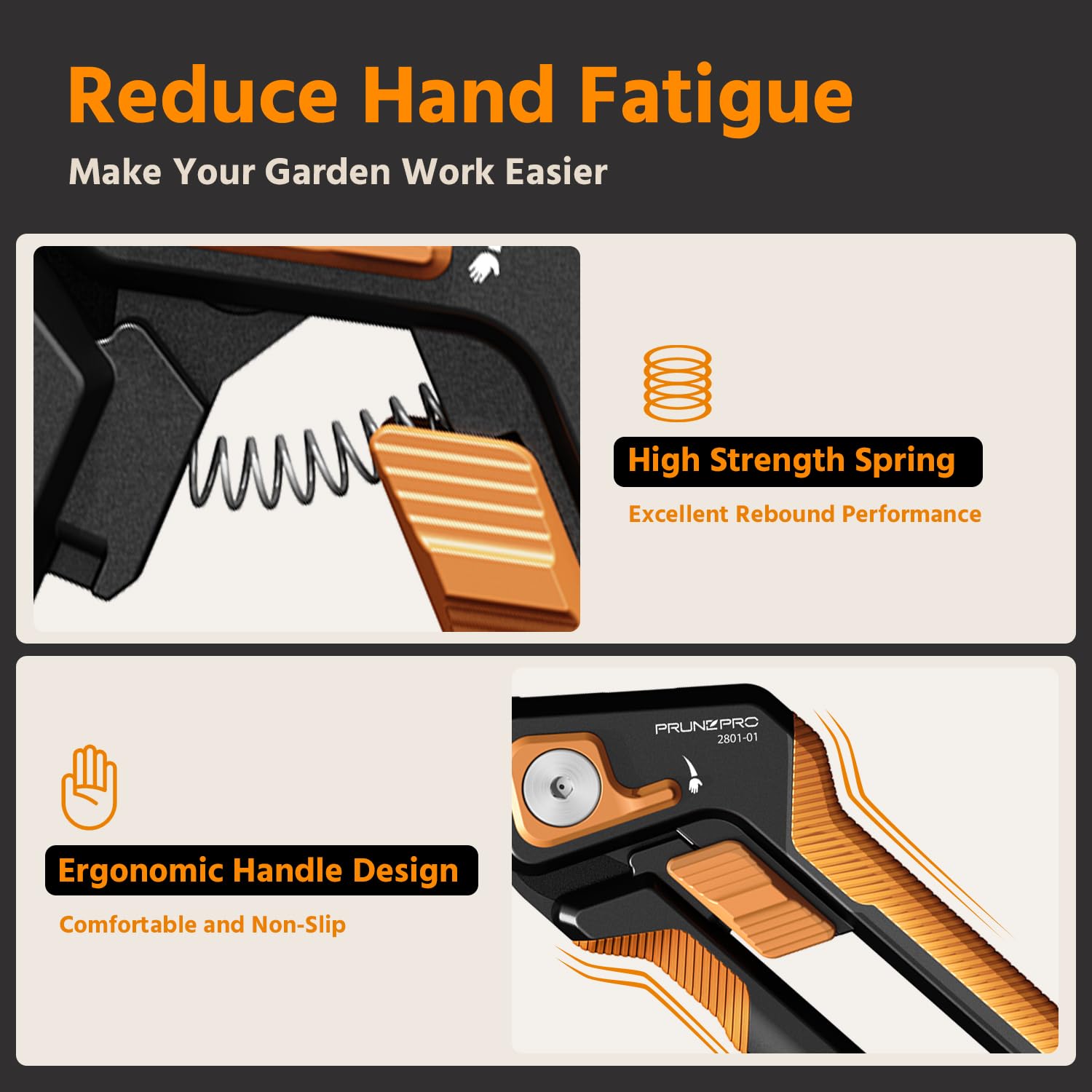 PrunePro pruning shears side view showing ergonomic handles
