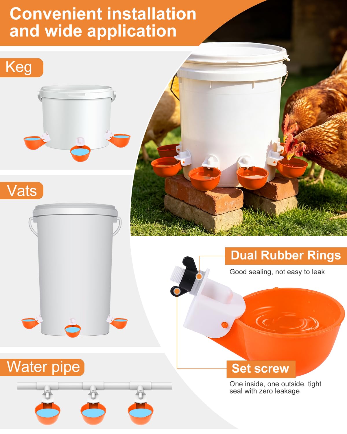 psarnuk Chicken Waterer Cup orange color side view
