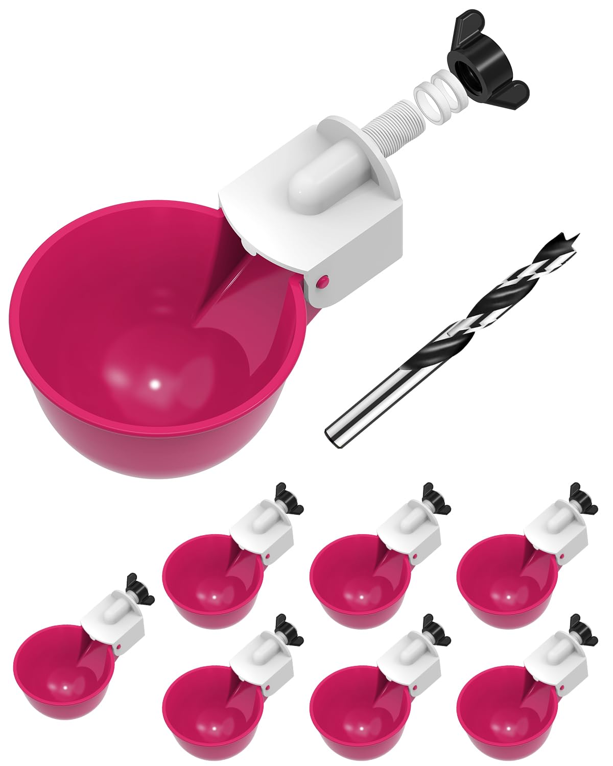 psarnuk Chicken Waterer Cups 8 Pack in purplish red with drill bit