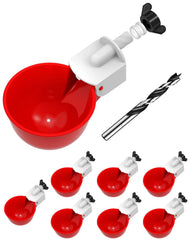 psarnuk Chicken Waterer Cups 8 Pack with Drill Bit, Red front view