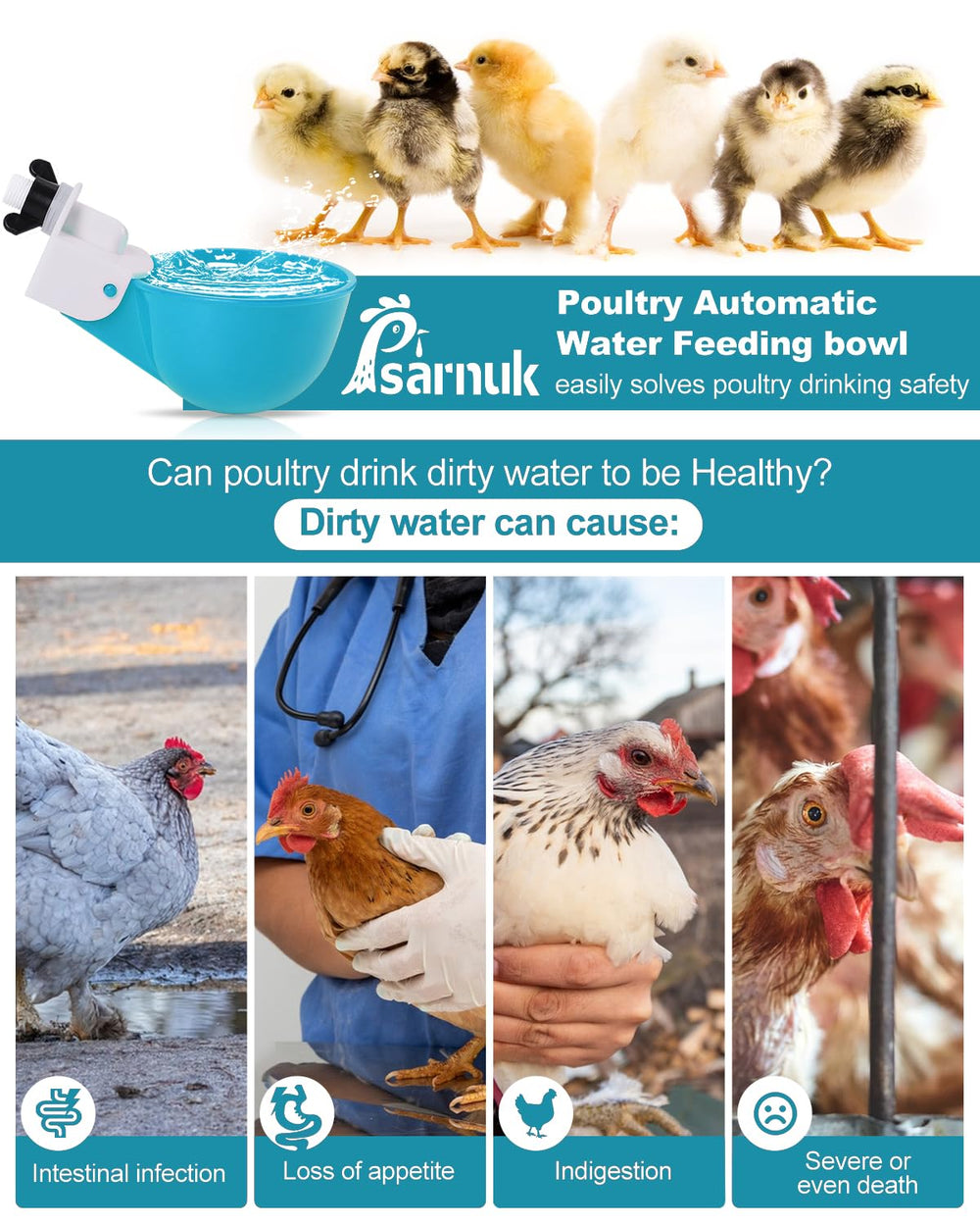 psarnuk Chicken Waterer Cups assembled with rubber seals