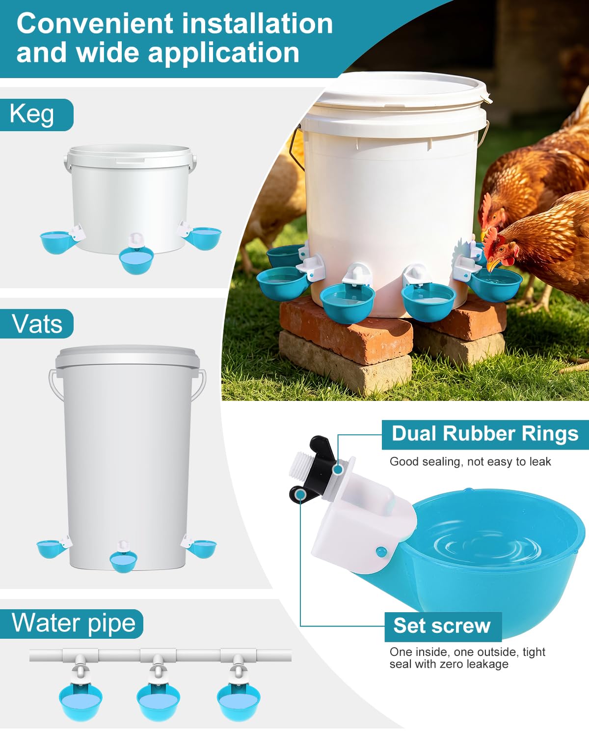psarnuk Chicken Waterer Cups in a vibrant coop setting