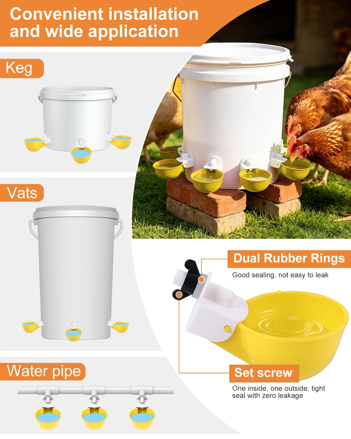 psarnuk Chicken Waterer Cups installed on a bucket