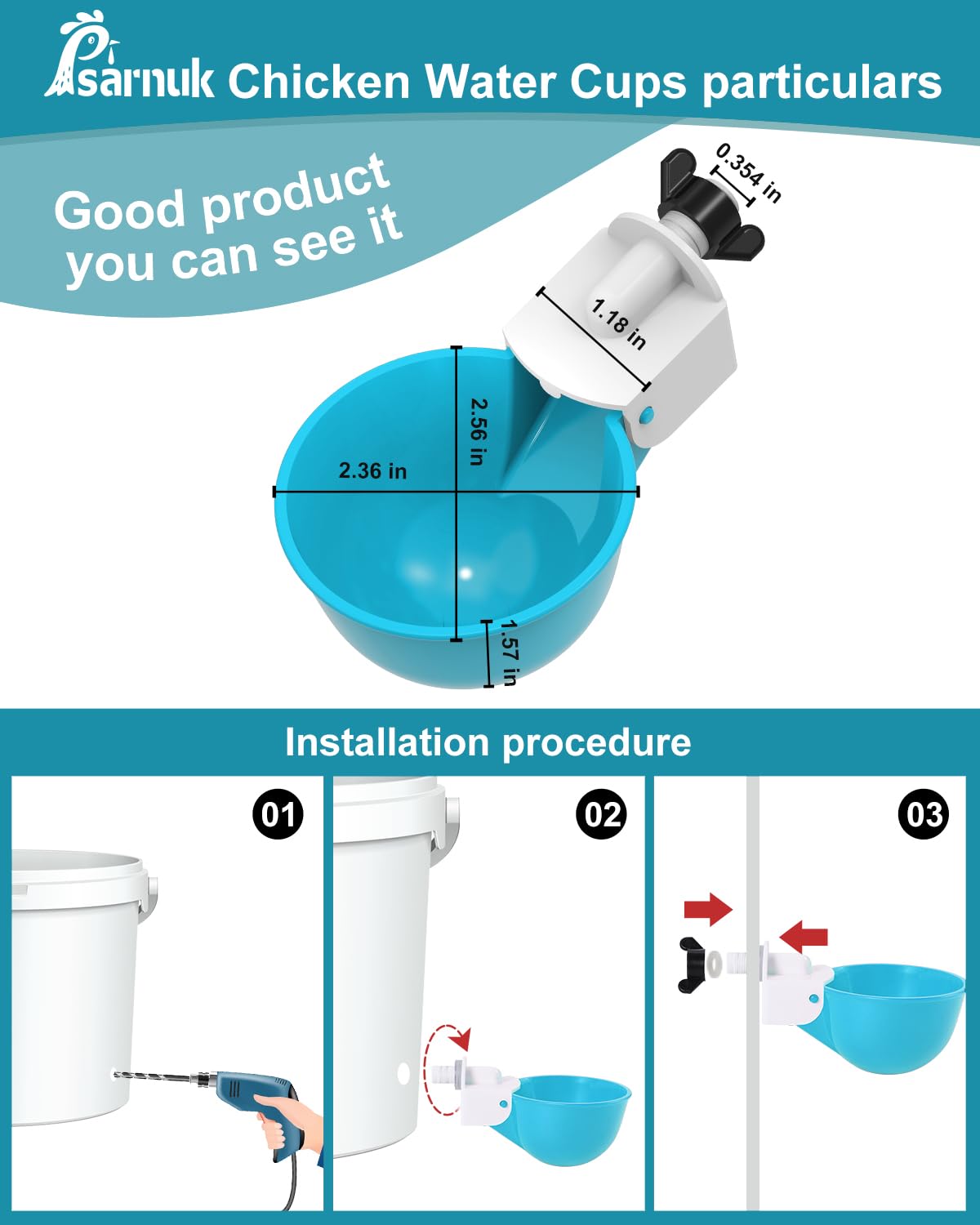 psarnuk Chicken Waterer Cups light blue color on a bucket