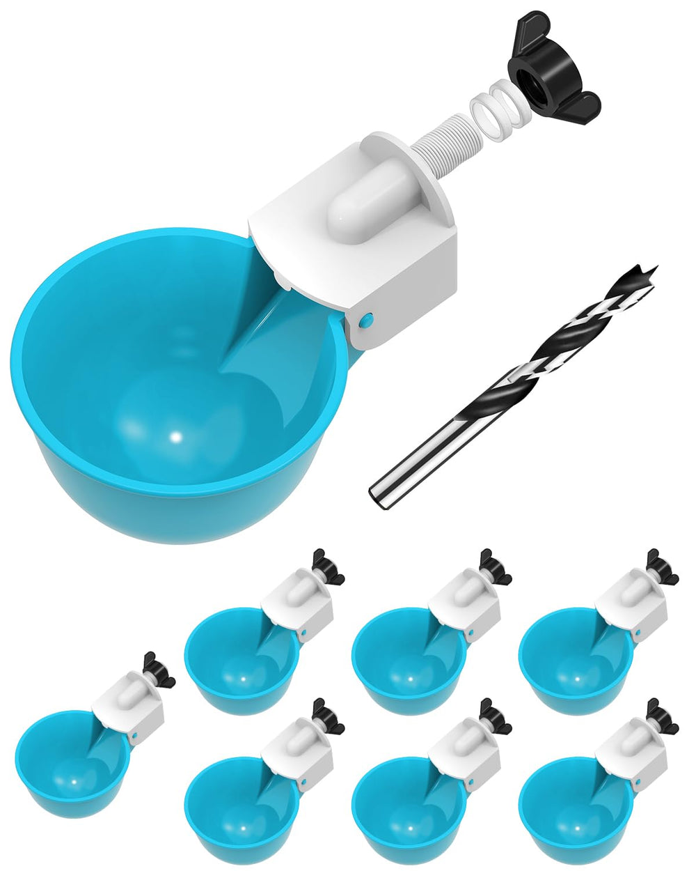 psarnuk Chicken Waterer Cups light blue front view with drill bit