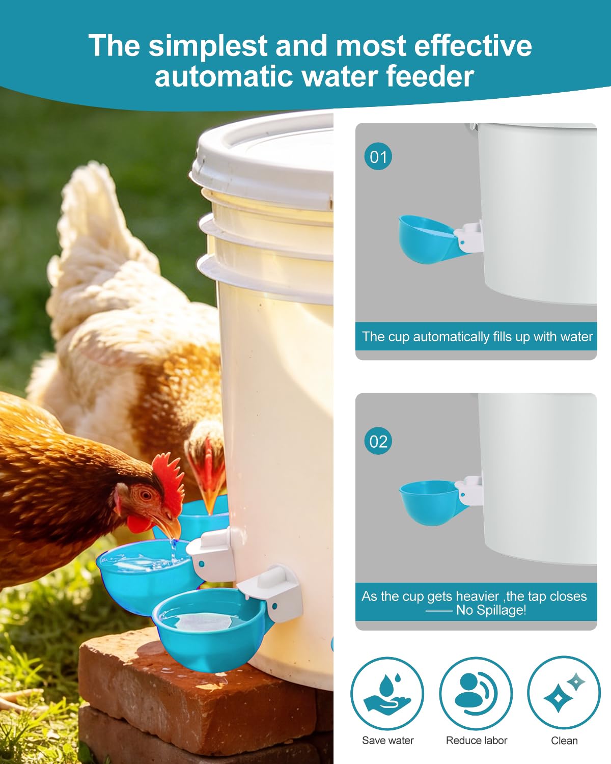 psarnuk Chicken Waterer Cups light blue side view showing installation