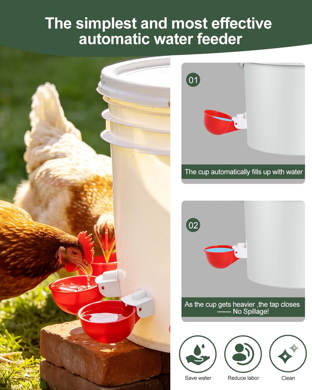 psarnuk Chicken Waterer Cups set with rubber seals and screws