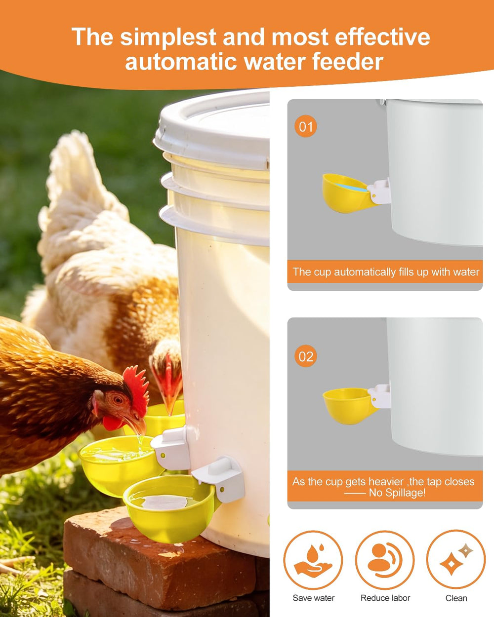 psarnuk Chicken Waterer Cups yellow installation drill bit