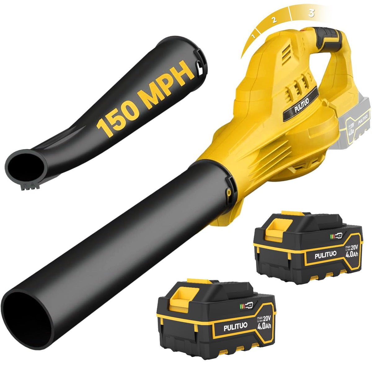 PULITUO Cordless Leaf Blower yellow model front view