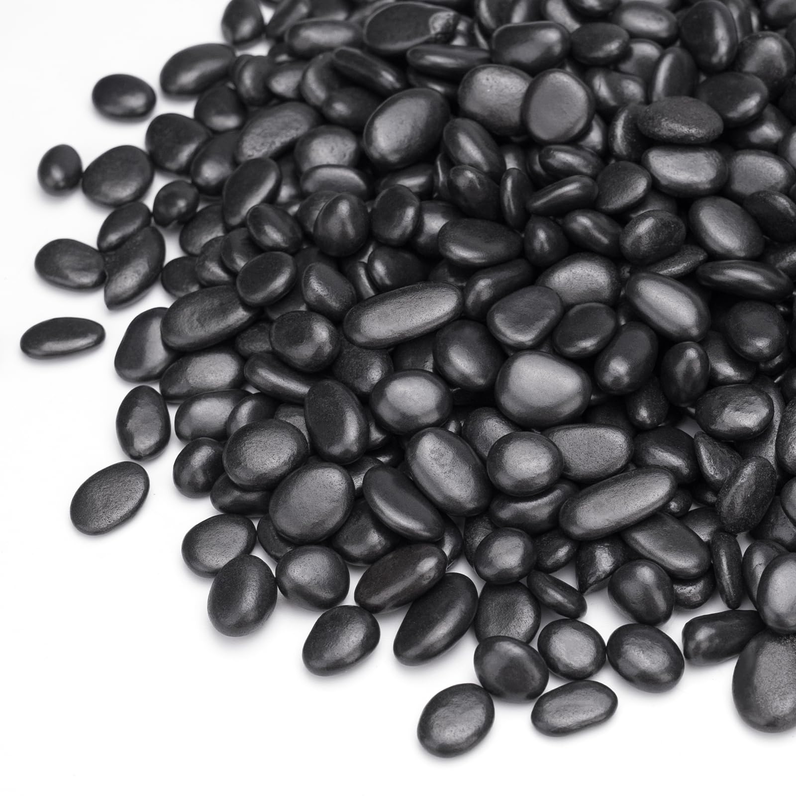 Pulovin 5 lbs black pebbles front view in packaging