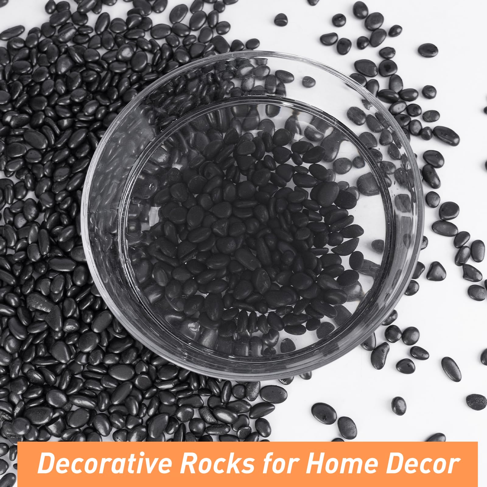 Pulovin black pebbles as vase filler with flowers