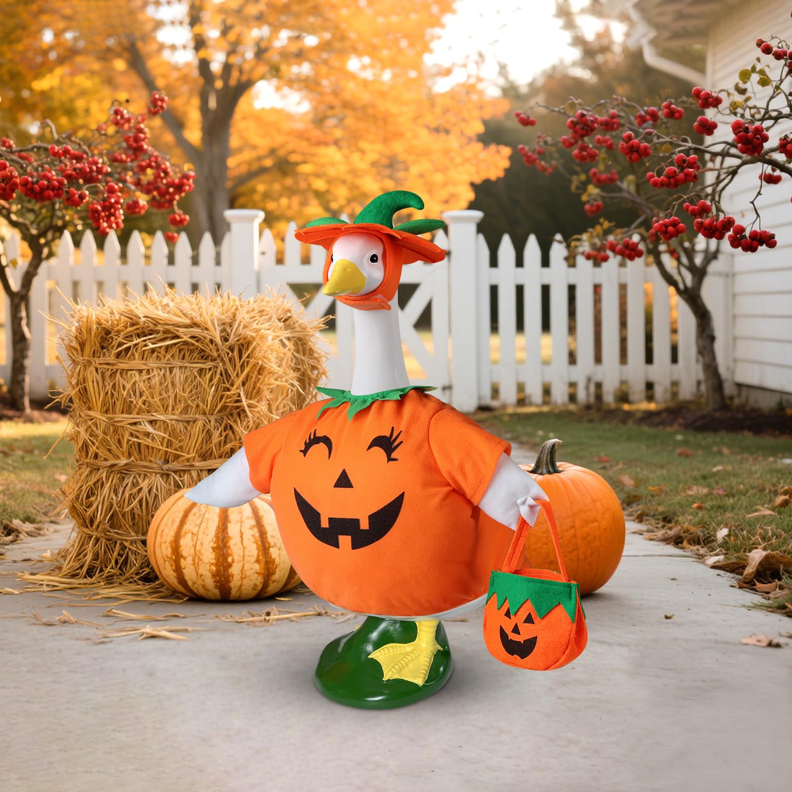 Pumpkin bag held by the goose costume, ideal for