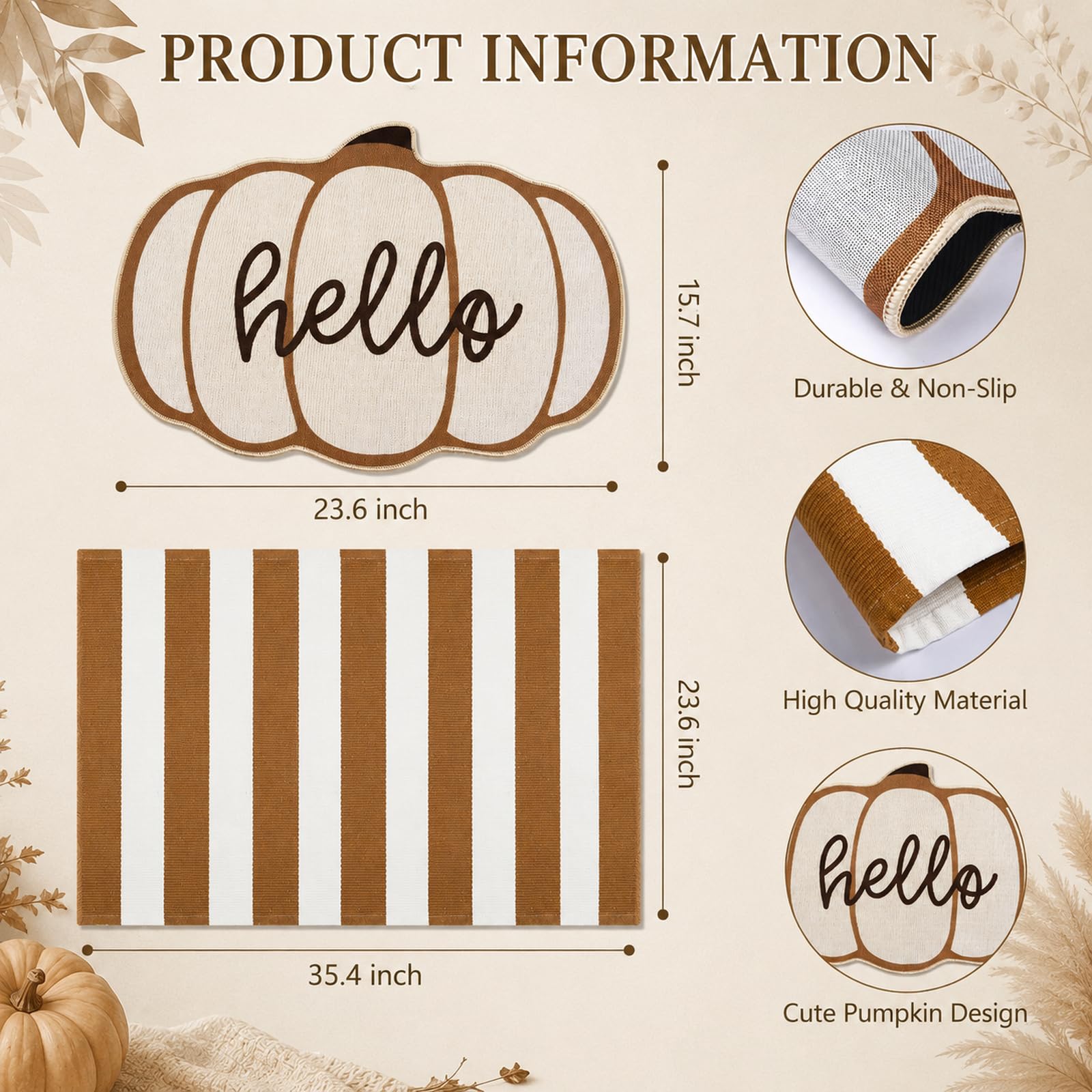 Pumpkin shaped linen rubber mat from Sonwyoung doormat set