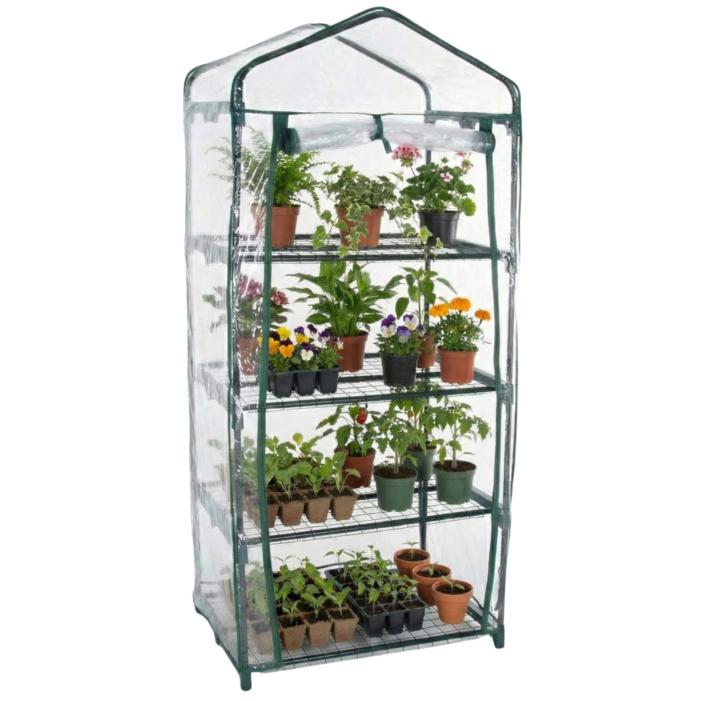 Pure Garden 4-Tier Mini Greenhouse front view with PVC cover