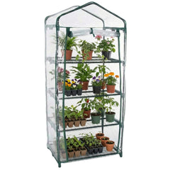 Pure Garden 4-Tier Mini Greenhouse front view with PVC cover