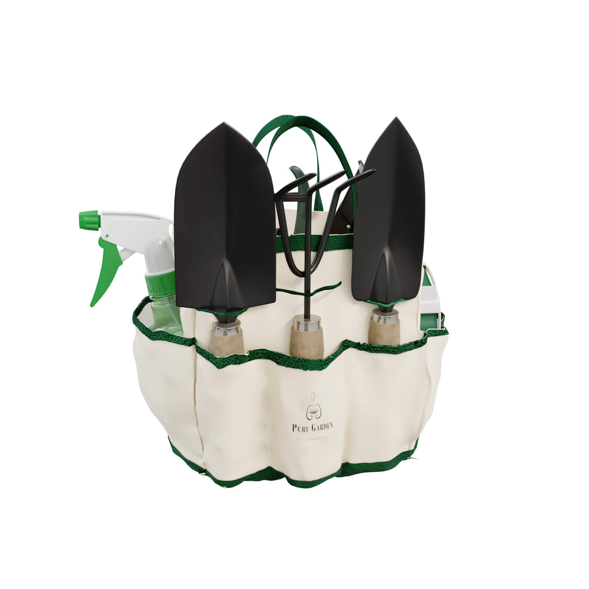 Pure Garden 8-Piece Garden Tool Set with beige canvas tote front view