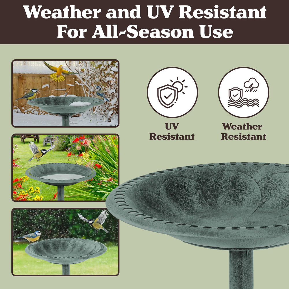 Pure Garden Antique Bird Bath displayed in a garden setting
