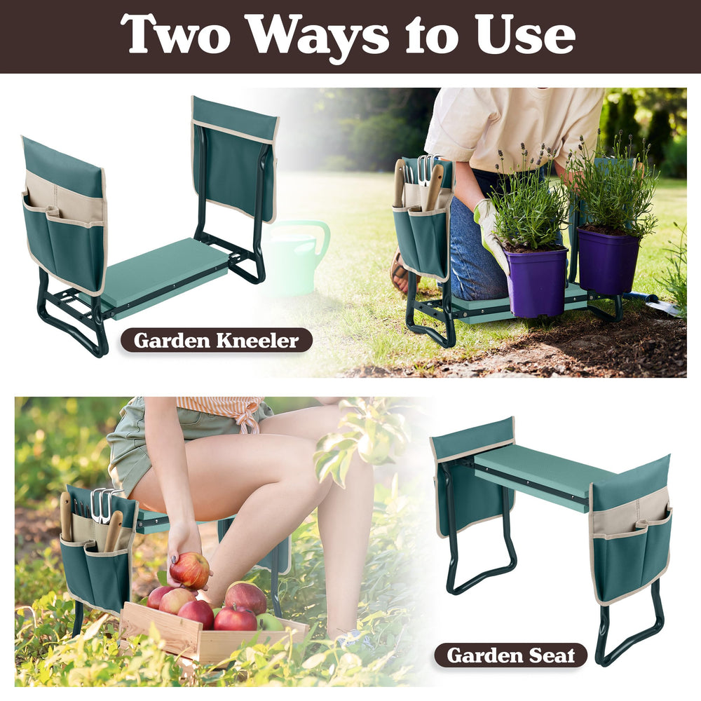 Pure Garden Garden Kneeler and Seat with EVA foam pad, green and tan