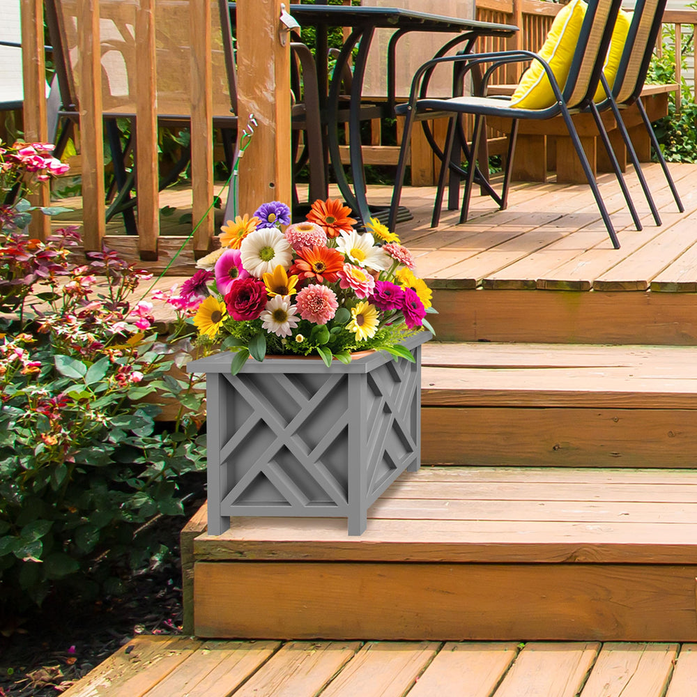 Pure Garden Lattice Outdoor Planter Box filled with flowers