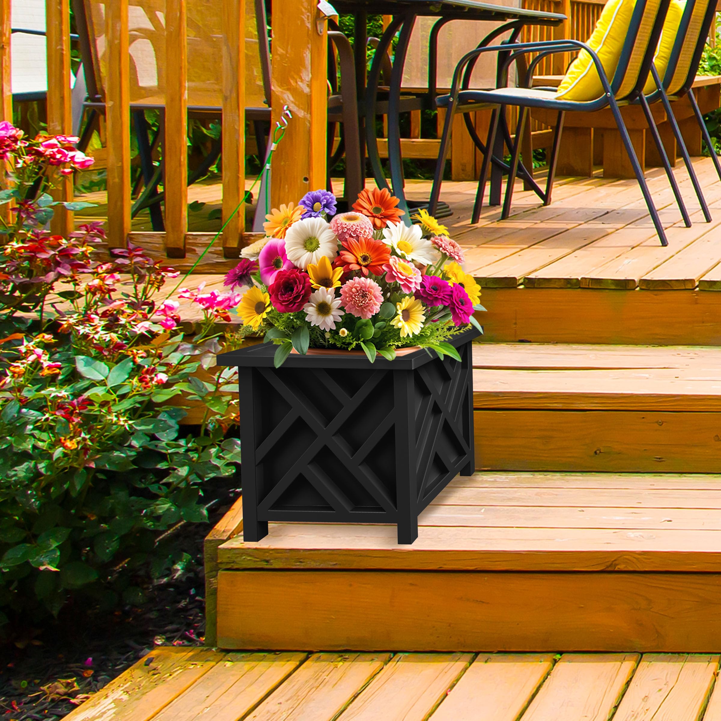 Pure Garden Planter Box assembled outdoors with flowers