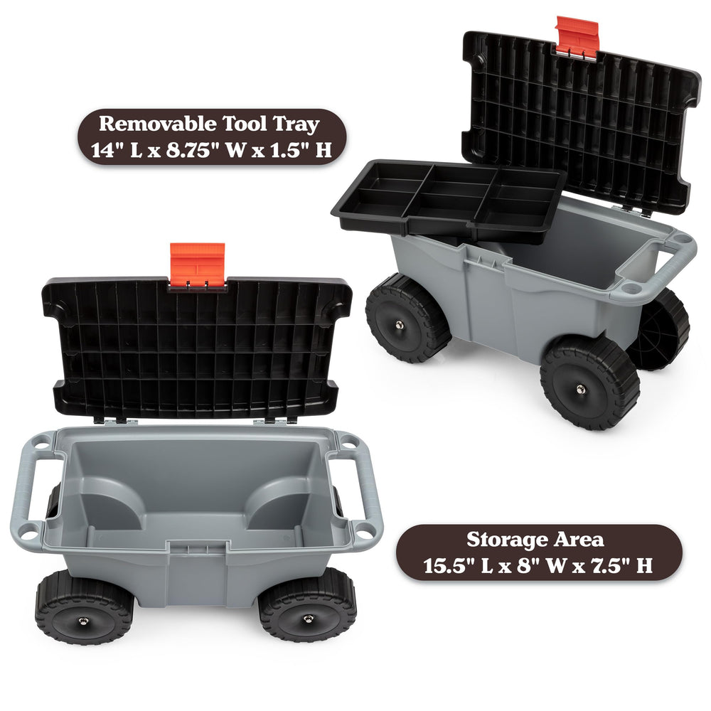 Pure Garden Rolling Garden Cart in a garden setting