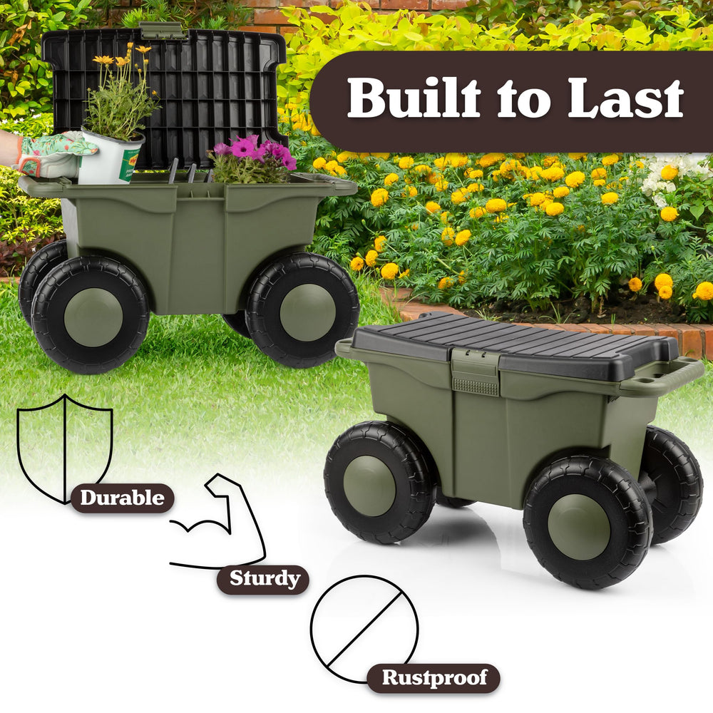 Pure Garden Rolling Garden Cart in garden setting