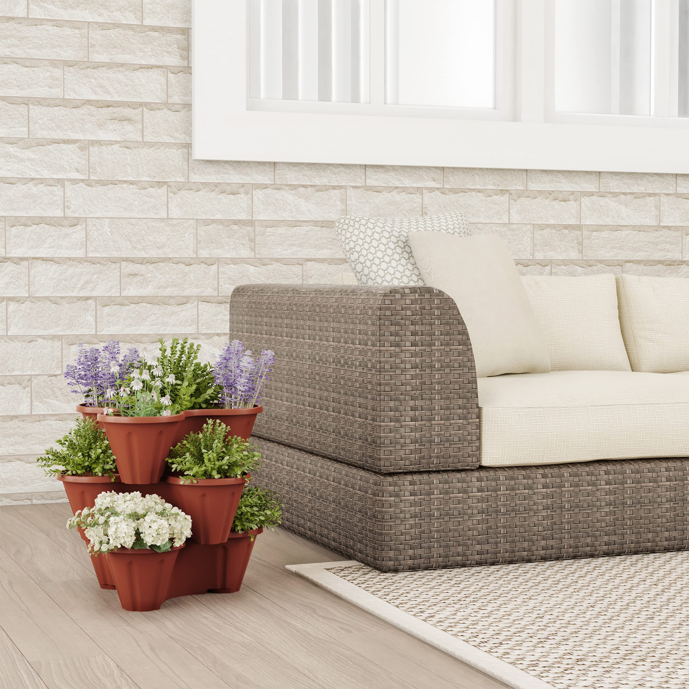 Pure Garden Stacking Planter Tower in a garden setting
