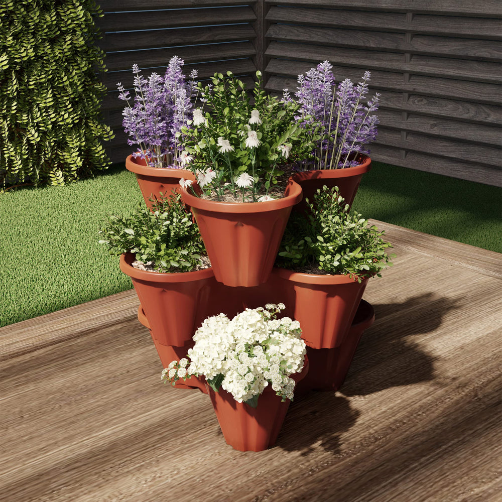 Pure Garden Stacking Planters on a patio