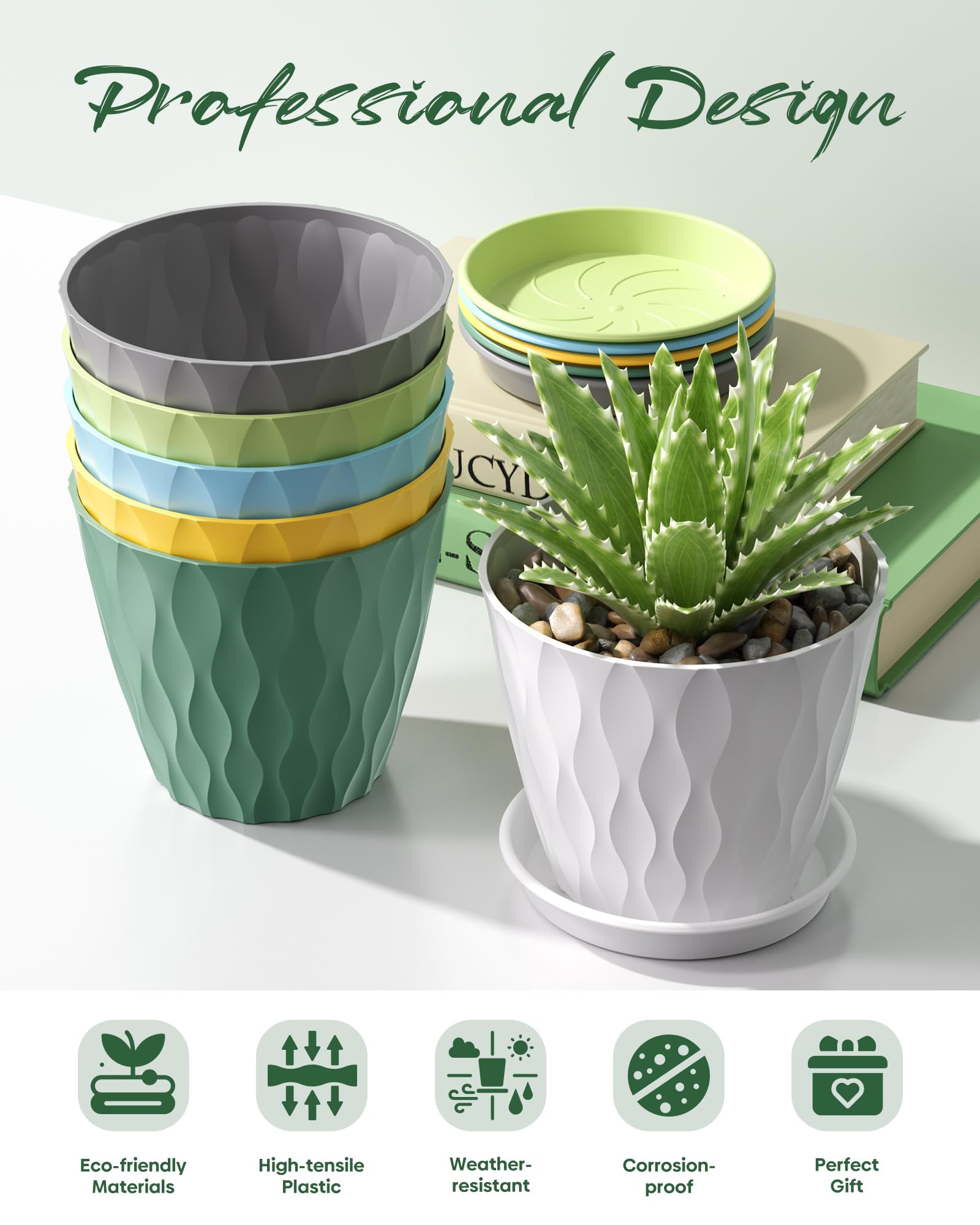 Pure Whimsy 6-pack of yellow plant pots with tray