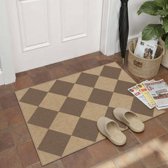 PureCozy 2x3 Brown Checkered Area Rug on kitchen floor