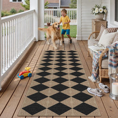 PureCozy 2x8 black checkered runner rug front view