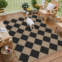 PureCozy 4x6 black checkered area rug front view