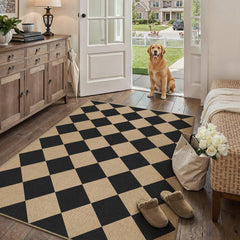 PureCozy 4x6 Black Checkered Area Rug front view