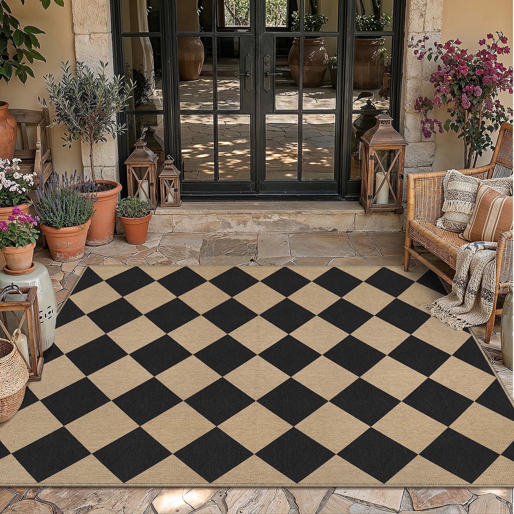 PureCozy 4x6 Black Checkered Rug detail showing texture