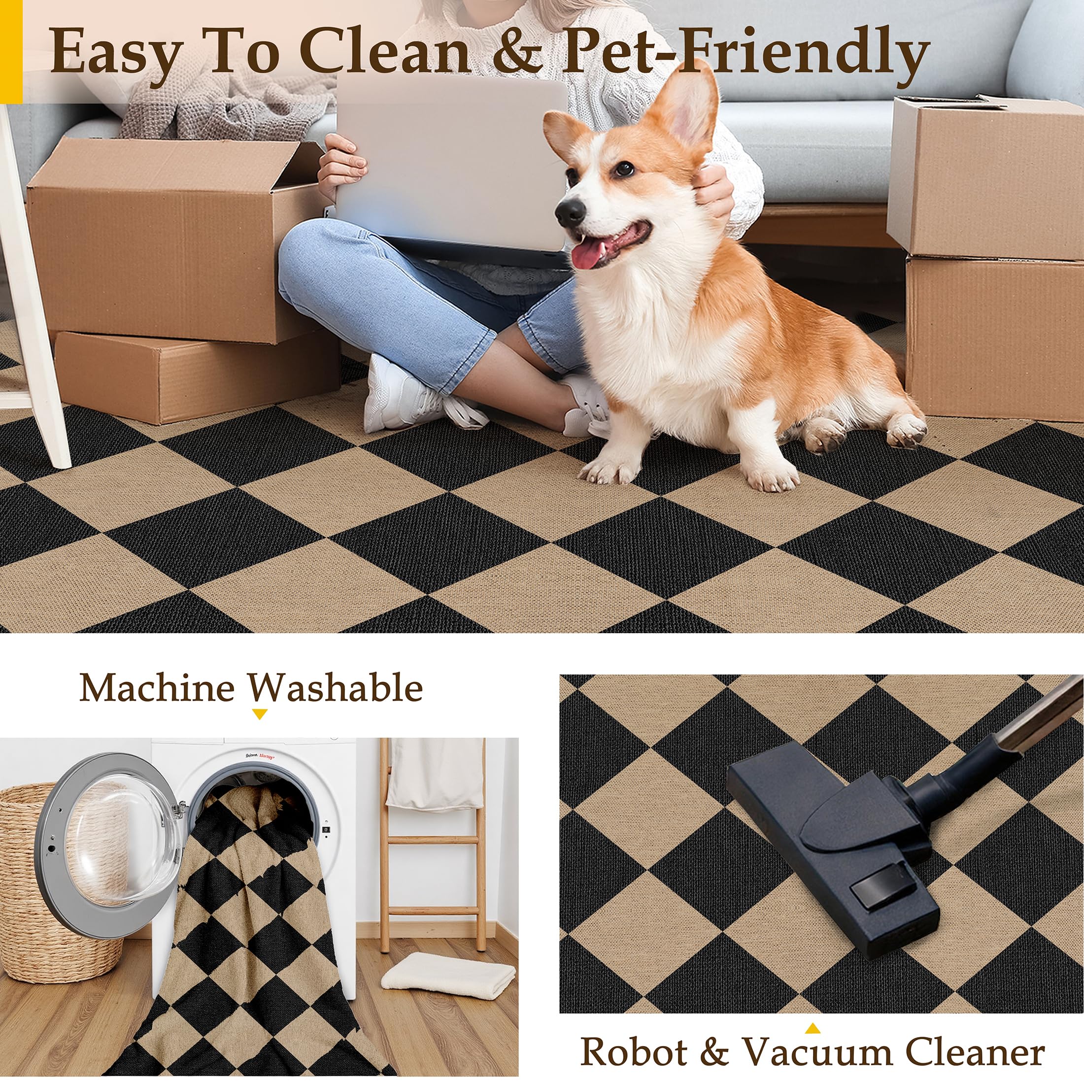 PureCozy 4x6 Black Checkered Rug in a modern home